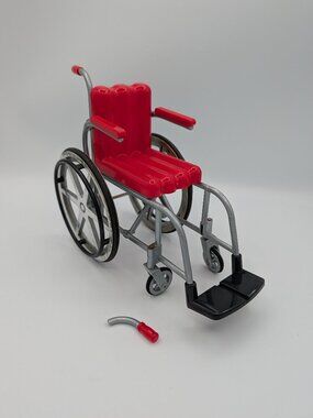 Vintage 1995 Barbie Red Wheelchair Silver Frame Medical Accessory Doll Part